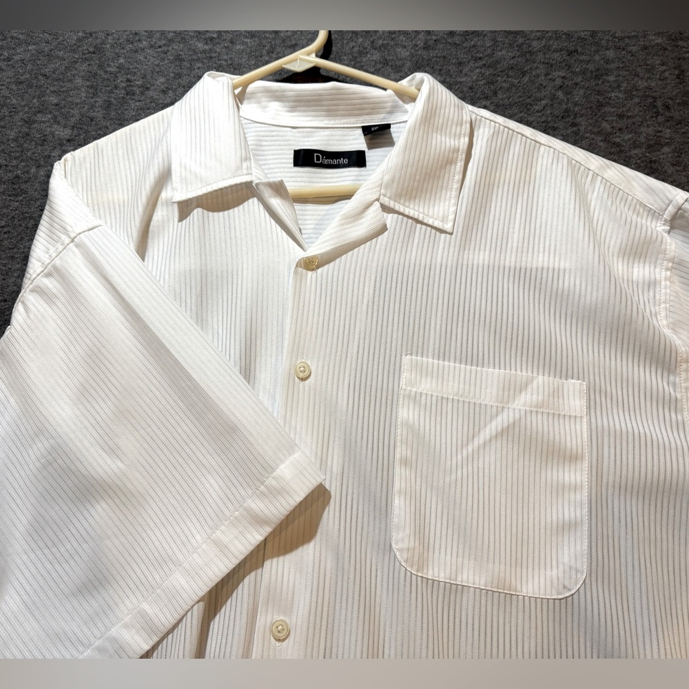 Damante white shirt mens 2XL button up sheer beach vacation comfort light nice!